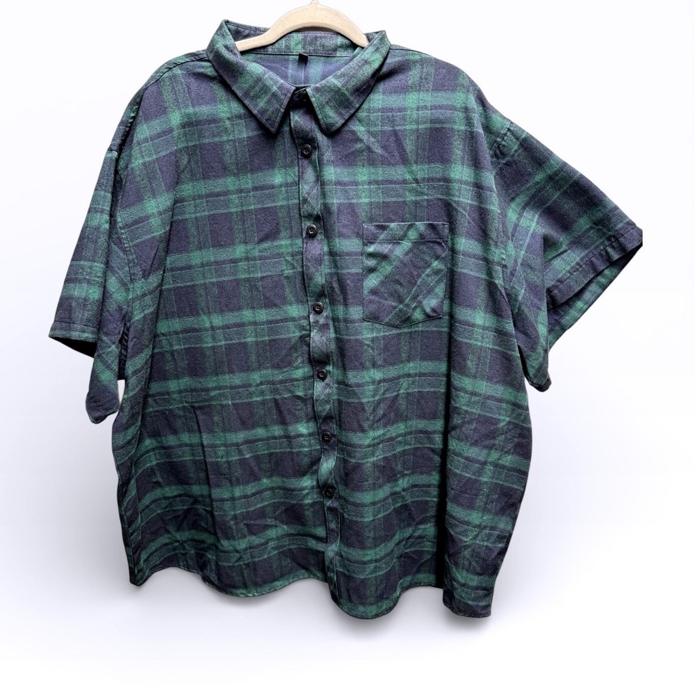 Unbranded Mens 6XL Short Sleeve Plaid Button Down Shirt Green Navy Blue Relaxed